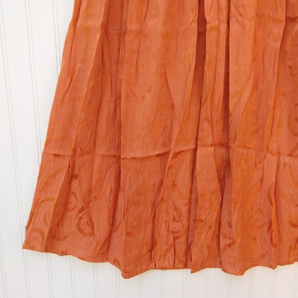 Vintage Boho Handmade Midi Skirt Size S Floral Orange Pull On Elastic Waist Fall - Picture 6 of 9